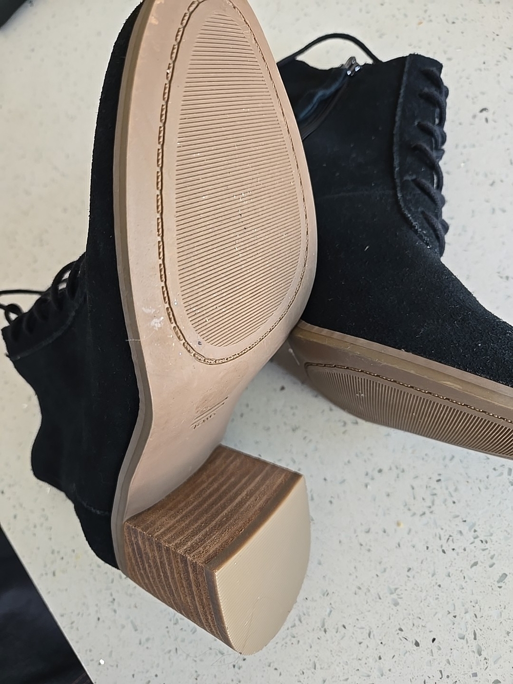 Toms Black Suede Lace-Up Block Heel Ankle Boots